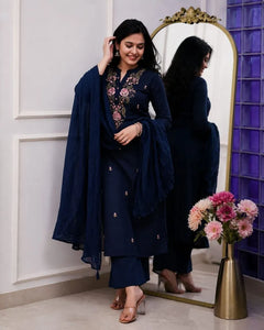 Gorgeous Embroidered Cotton Kurti Set - Comfortable Festive Wear with Dupatta for Women