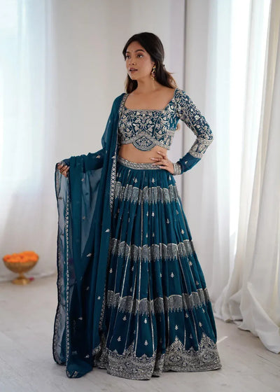 Gorgeous Faux Georgette Lehenga Choli - Grand Flair Thread & Sequin Embroidery for Festive & Party Wear