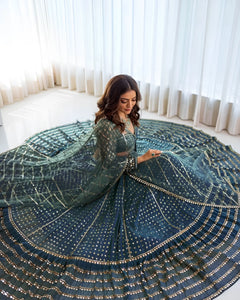 Gorgeous Faux Georgette Lehenga Choli - Teal Blue Sequins for Brides