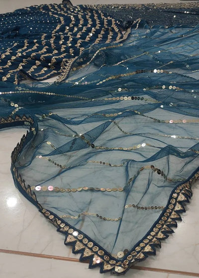 Gorgeous Faux Georgette Lehenga Choli - Teal Blue Sequins for Brides