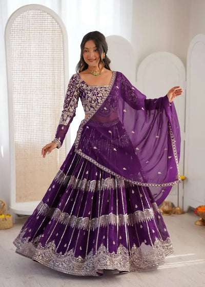 Gorgeous Faux Georgette Lehenga - Grand Flair & Sequin Embroidery for Festive Celebrations