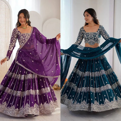 Gorgeous Faux Georgette Lehenga - Grand Flair & Sequin Embroidery for Festive Celebrations