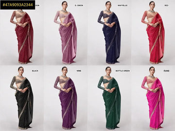 Gorgeous Faux Georgette Saree - Heavy Sequence & Mirror Work for Festive & Party Wear