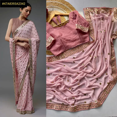 Gorgeous Faux Georgette Saree - Heavy Sequin & Mirror Work for Party Wear