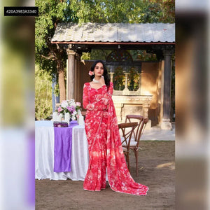 Gorgeous Georgette Floral Saree - Weightless Elegance with Pearl Lace for Women | Party & Festive Wear
