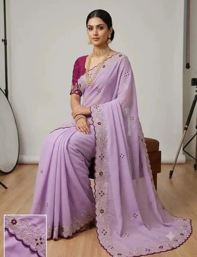 Gorgeous Georgette Saree with Cutwork Embroidery for Festive Wear