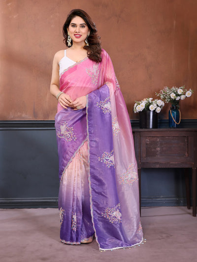 Gorgeous Gold Crush Ombre Saree - Embroidered Party Wear