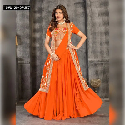 Gorgeous Half Saree with Embroidered Coat for Festive & Traditional Wear