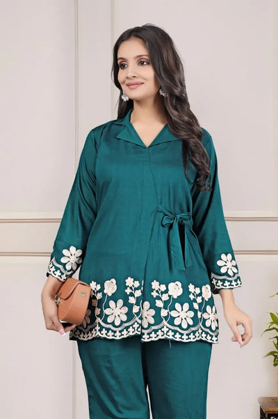 Gorgeous Hand-Embroidered Co-ord Set - Festive Polycotton for Women | Sizes S-XXL