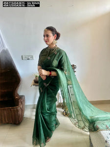 Gorgeous Handcrafted Organza Saree - Zardosi Cutwork Festive Wear