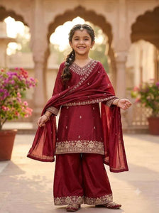 Gorgeous Kids Chinon Sharara Suit - Heavy Embroidery Festive Party Wear