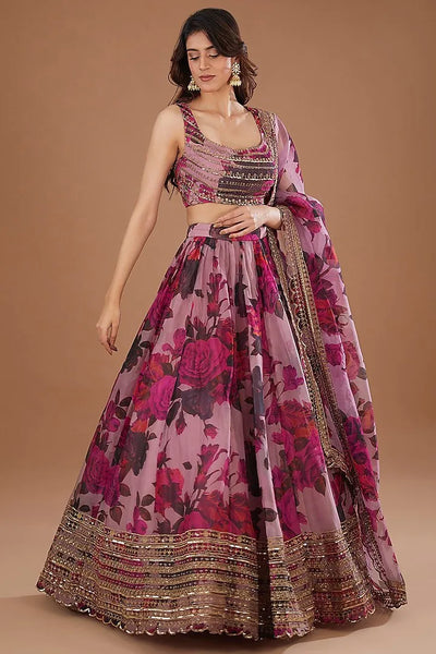 Gorgeous Pink Organza Lehenga Choli with Floral Print & Sequin Work for Wedding & Festive Wear
