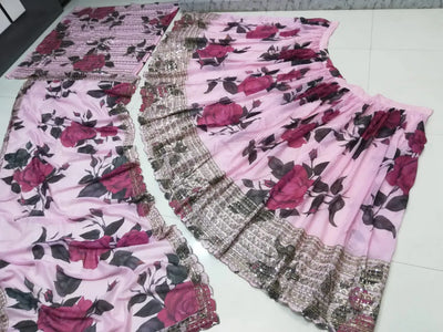 Gorgeous Pink Organza Lehenga Choli with Floral Print & Sequin Work for Wedding & Festive Wear