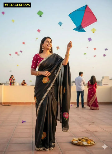 Gorgeous Rangoli Silk Saree - Embroidered Mirror Work for Festive & Party Wear