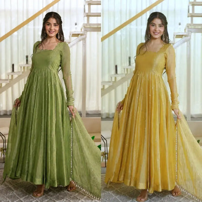 Gorgeous Salsa Silk Gown - Party Wear with Foil Work for Women