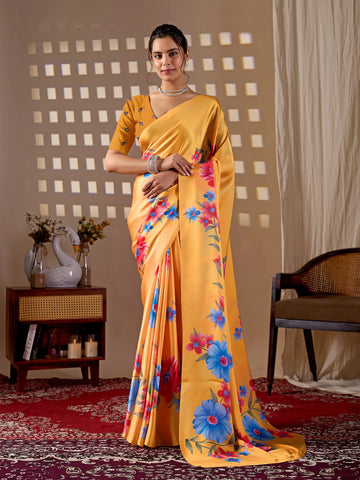 Gorgeous Satin Georgette Saree - Vibrant Floral Print for Summer Trends