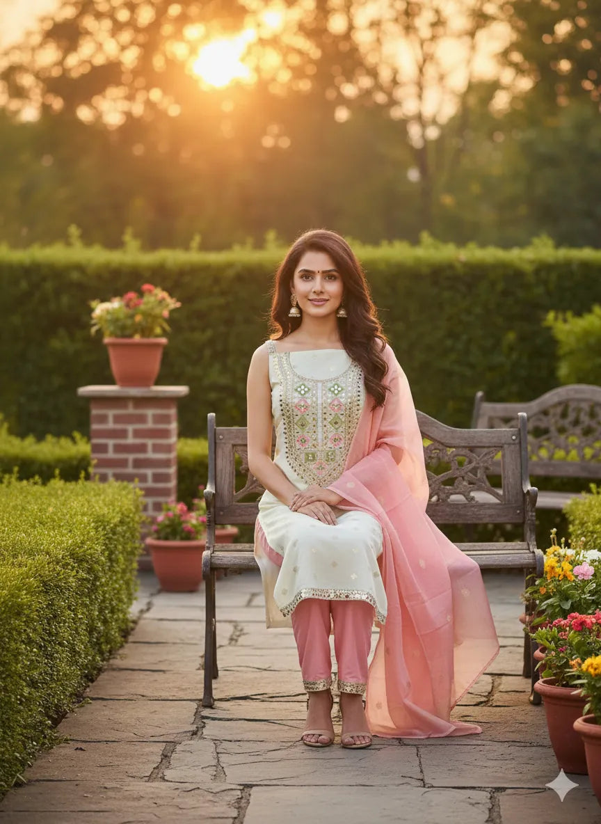 sachin and babi light blue dress Blue And Pink Blue And Pink Jacquard Embroidered Dress Material With Thread  Work Dupatta at Best Price in Surat main image 0