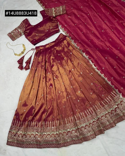 Gorgeous South Tissu Silk Lehenga Choli - Embroidery Sequence Work for Festive Wear