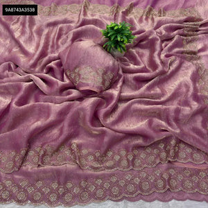 Gorgeous Space Silk Saree - Jarkhan Diamond Work for Festive Wear