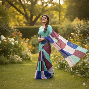 Gorgeous Space Silk Saree - Multy Print Handwork Party Wear