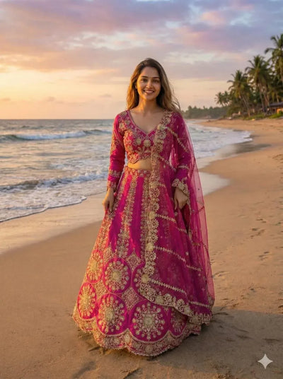 Gorgeous Two Tone Silk Lehenga - Heavy Sequin Embroidery for Wedding & Party