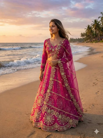 Gorgeous Two Tone Silk Lehenga - Heavy Sequin Embroidery for Wedding & Party