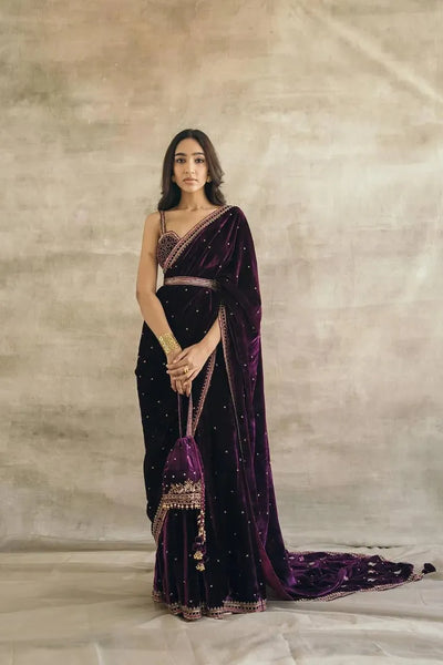 Gorgeous Velvet Saree - Dazzling Sequin & Dori Work for Party Wear