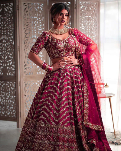 Gorgeous Wine Silk Lehenga - Heavy Embroidery for Wedding Wear