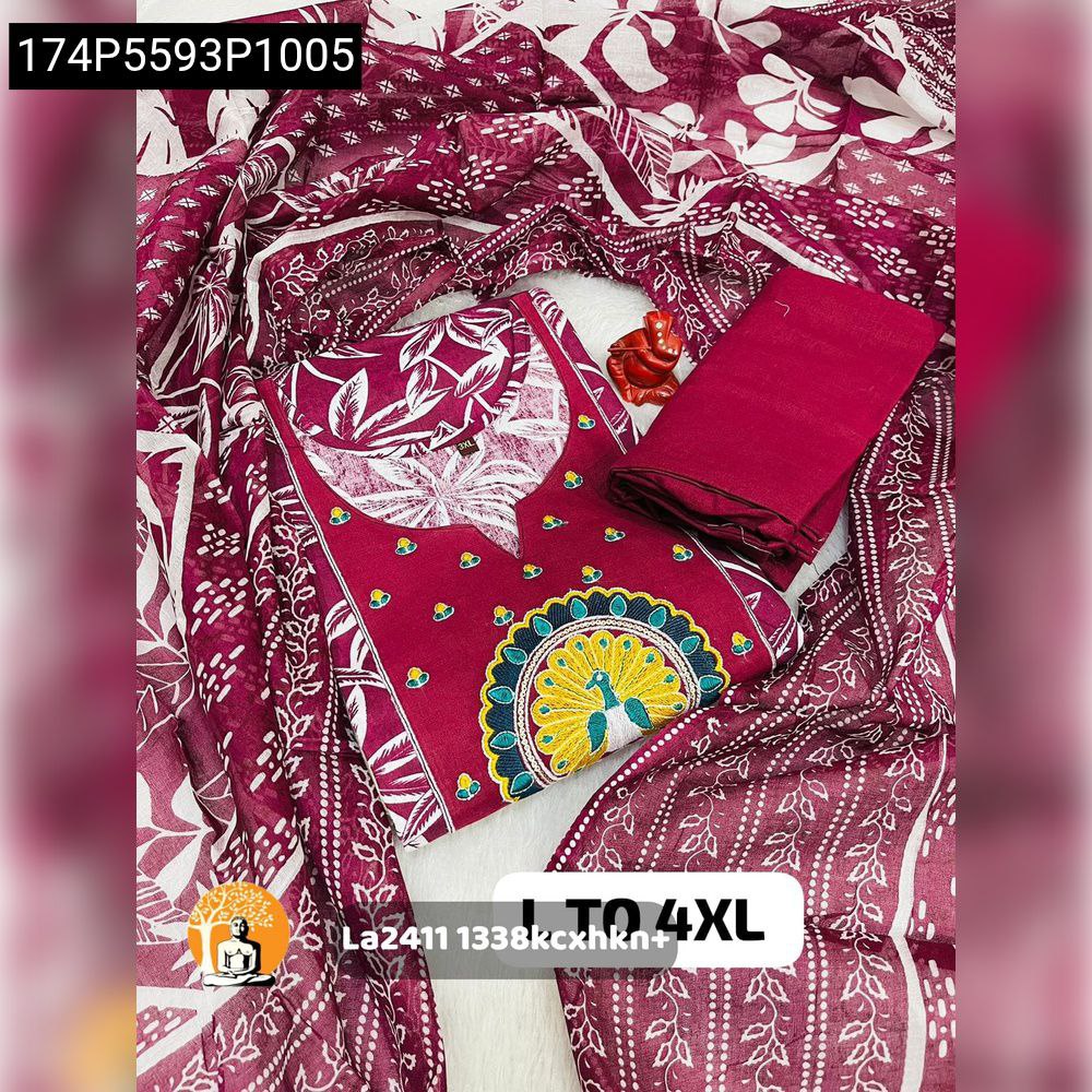 Grace Meets Tradition Women's Embroidered Cotton Kurta Pant Dupatta Set in Burgundy - Flat Lay