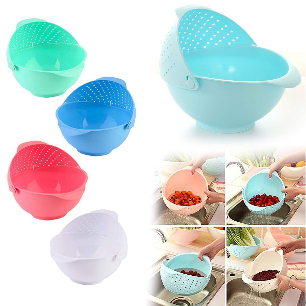 2145  Plastic Revolving Multi Functional Rice Vegetable Fruit Wash Basket Bowl (Multi Colour) - TREND BUY