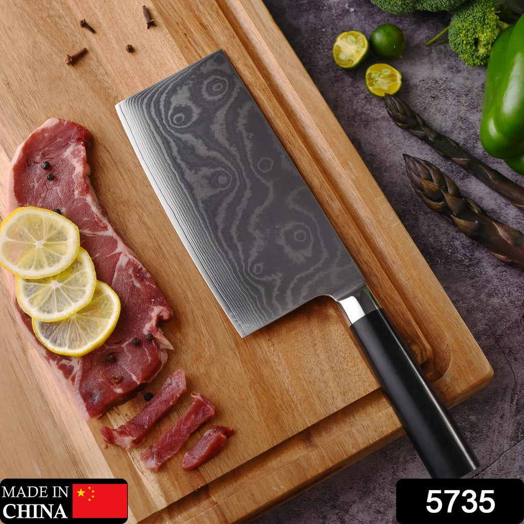 12-inch 5735 Stainless Steel Chef Damascus Cleaver Vegetable Knife with Plastic Handle & Cover