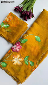 Buy Hand-Painted Chiffon Crush Saree for Women | Pearl & Cut Dana Embellished Ethnic Wear Online