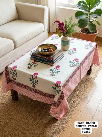 Handcrafted Cotton Center Table Cover 40x60 - Sanganeri Block Print