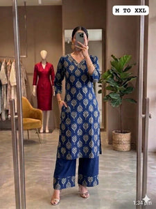 Handcrafted Cotton Handwork Kurti Pant Set - Elegant Straight 2-Piece Set for Women