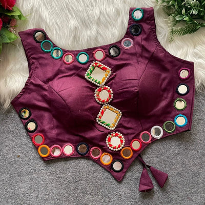 Handcrafted Cotton Mirror Work Blouse - Adjustable Readymade Festive Wear