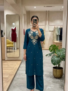 Handcrafted Dabu Cotton Kurti Set - Elegant Yoke Embroidered Festive & Office Wear