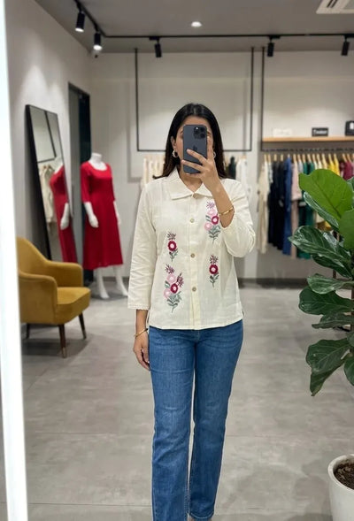 Handcrafted Khadi Cotton Short Kurti - Breathable Hand Embroidered Casual Wear for Women