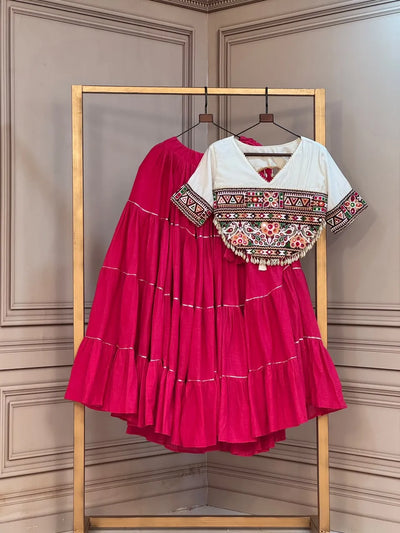 Handcrafted Kutchi Work Cotton Lehenga with 12m Flair