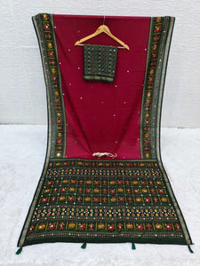 Handcrafted Mirror Work Cotton Saree - Elegant Latkan Pallu Festive Wear for Women