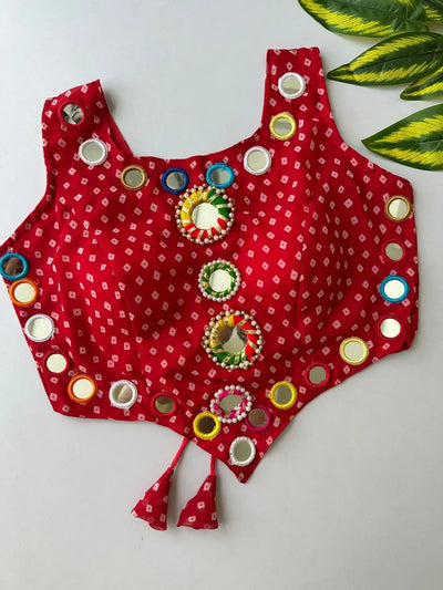 Handcrafted Navratri Bandhani Blouse with Real Mirror Work