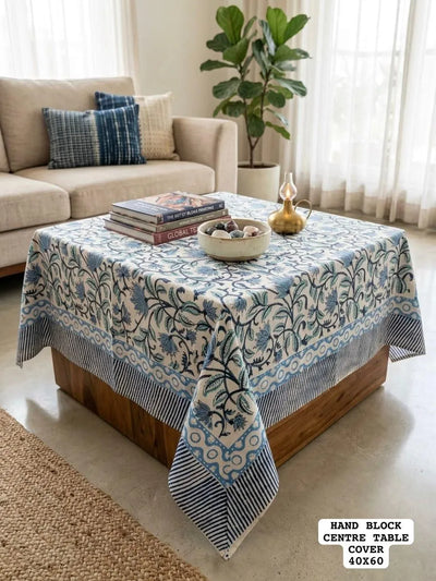Handcrafted Sanganeri Print Center Table Cover - Pure Cotton Festive Home Decor