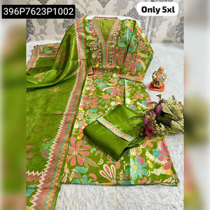 Handwork Floral Kurti Pant Dupatta Set Women's | Elegant Jarna Silk