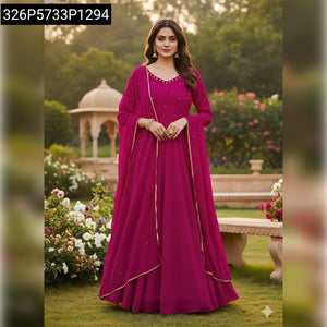 Handwork Fox Georgette Anarkali Dress with Dupptta | Women's Festive Gown