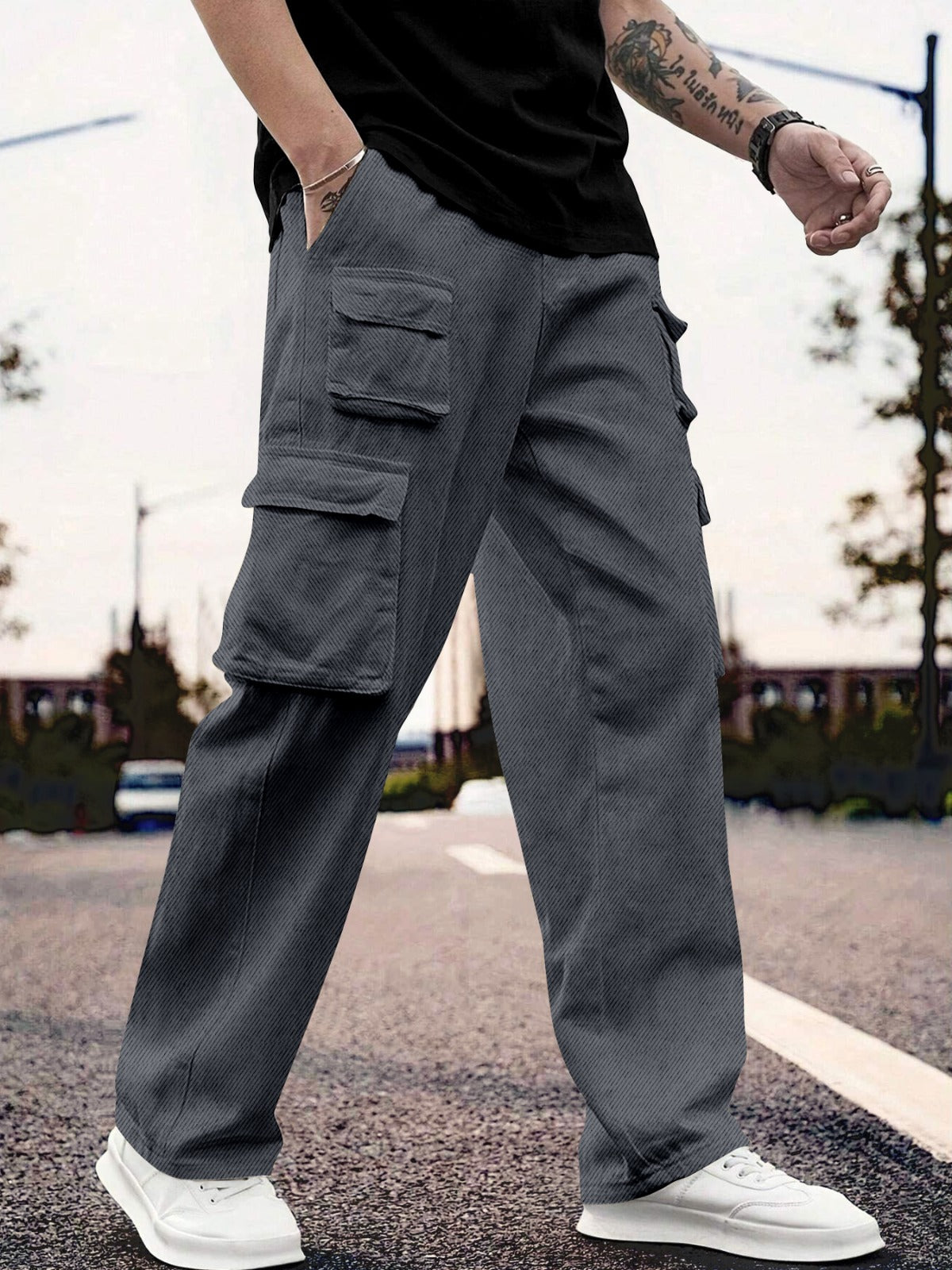 Oversize Cargo Trouser Pants for Men Grey 28