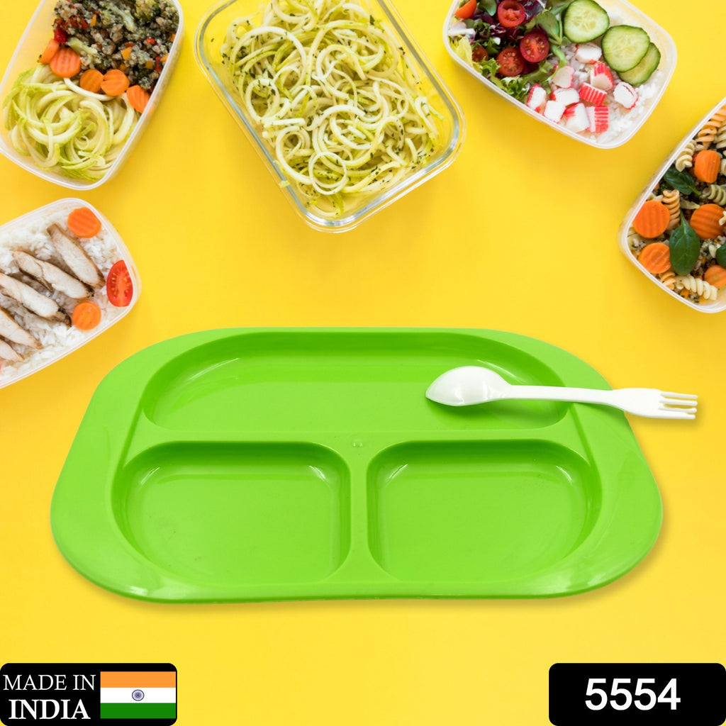Biodegradable 3-compartment square plastic plate with spoon for kids, snacks, nuts & camping.