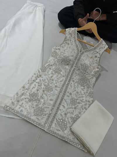 Heavy Embroidered Georgette Plazo Suit Set for Women | Festive Wear