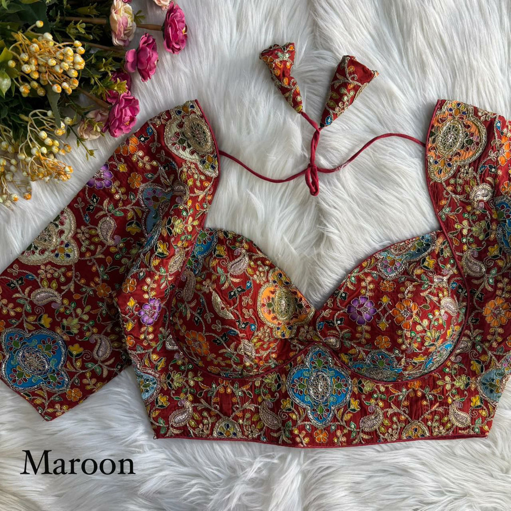 TRENDBUY Heavy Embroidery Party Wear Blouse in Maroon