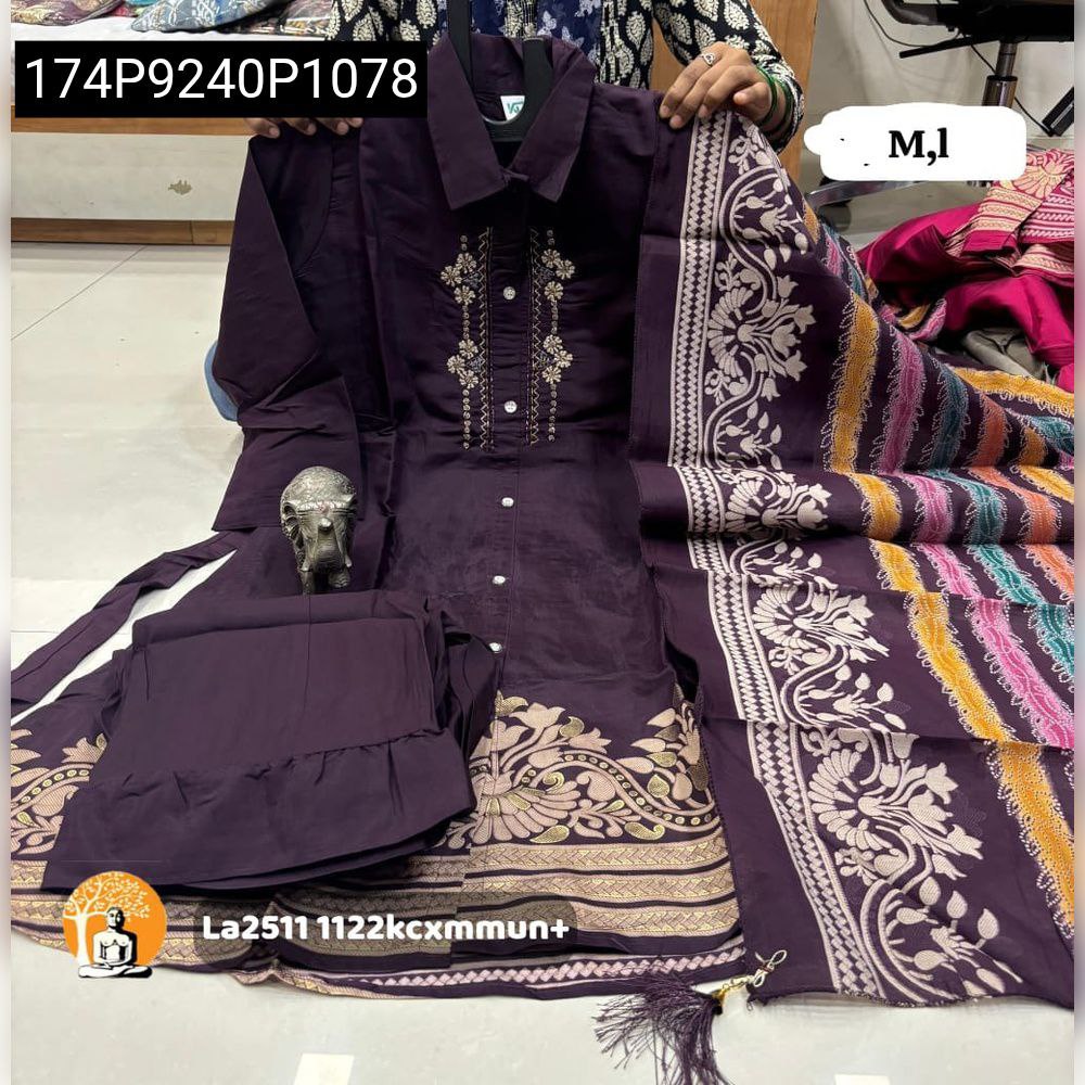 Women's Heavy Work Kurti Sharara Set with Unique Dupatta - Deep Lavender