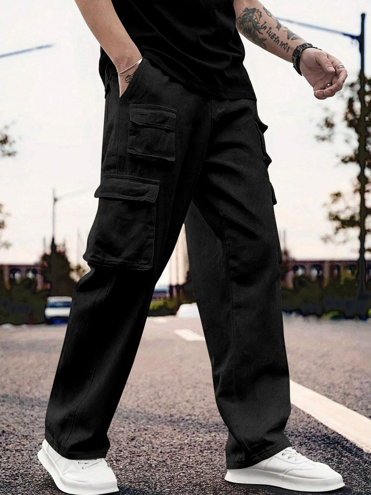Oversize Cargo Trouser Pants for Men black 28