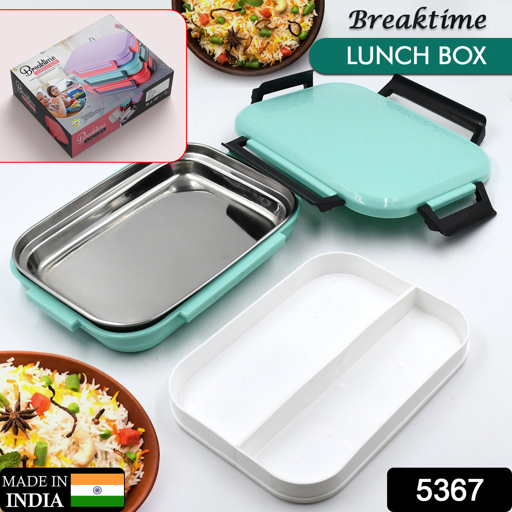 Vivid orange insulated lunch box with multi-compartments filled with food, perfect for school & fresh outdoor meals.